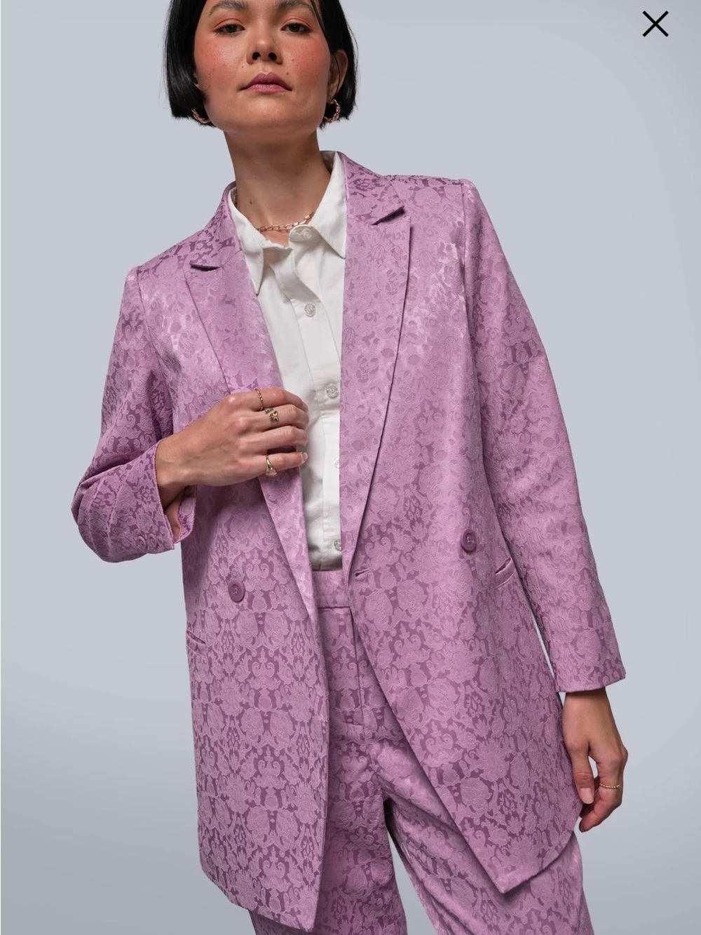 Wildfang The Empower Jacquard Double Breasted Blazer in Mauve